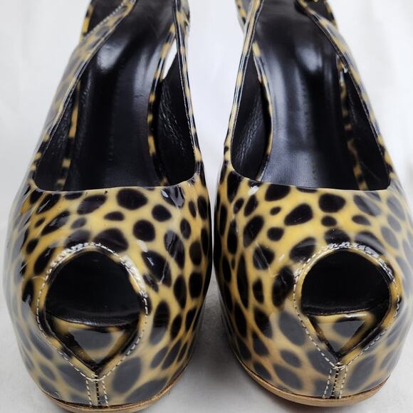 Giuseppe Zanotti Mob Wife Cheetah Print Patent Leather Peep Toe Heels US 7 EU 37 - Picture 7 of 12